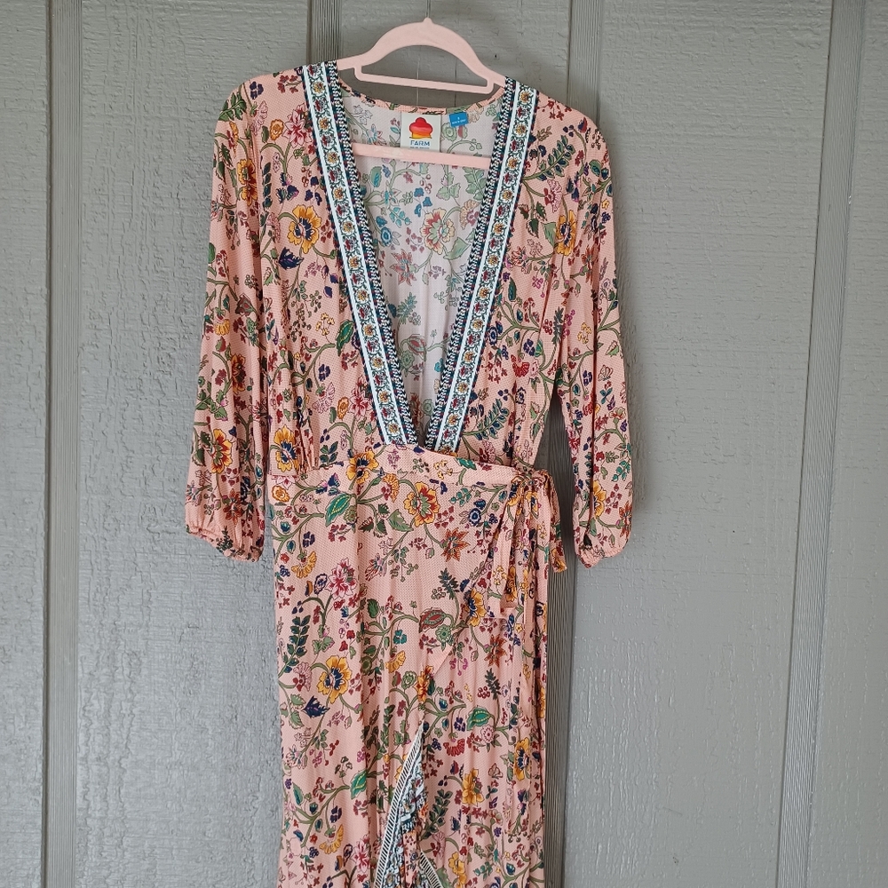 Farm Rio Anthropologie Clara Wrap Dress Size S Women Boho Viscose V Neck Floral - Picture 7 of 13